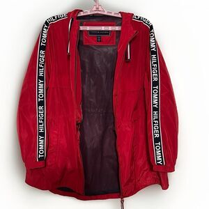 Womens Tommy Hilfiger Red Hooded Rain Jacket Size L